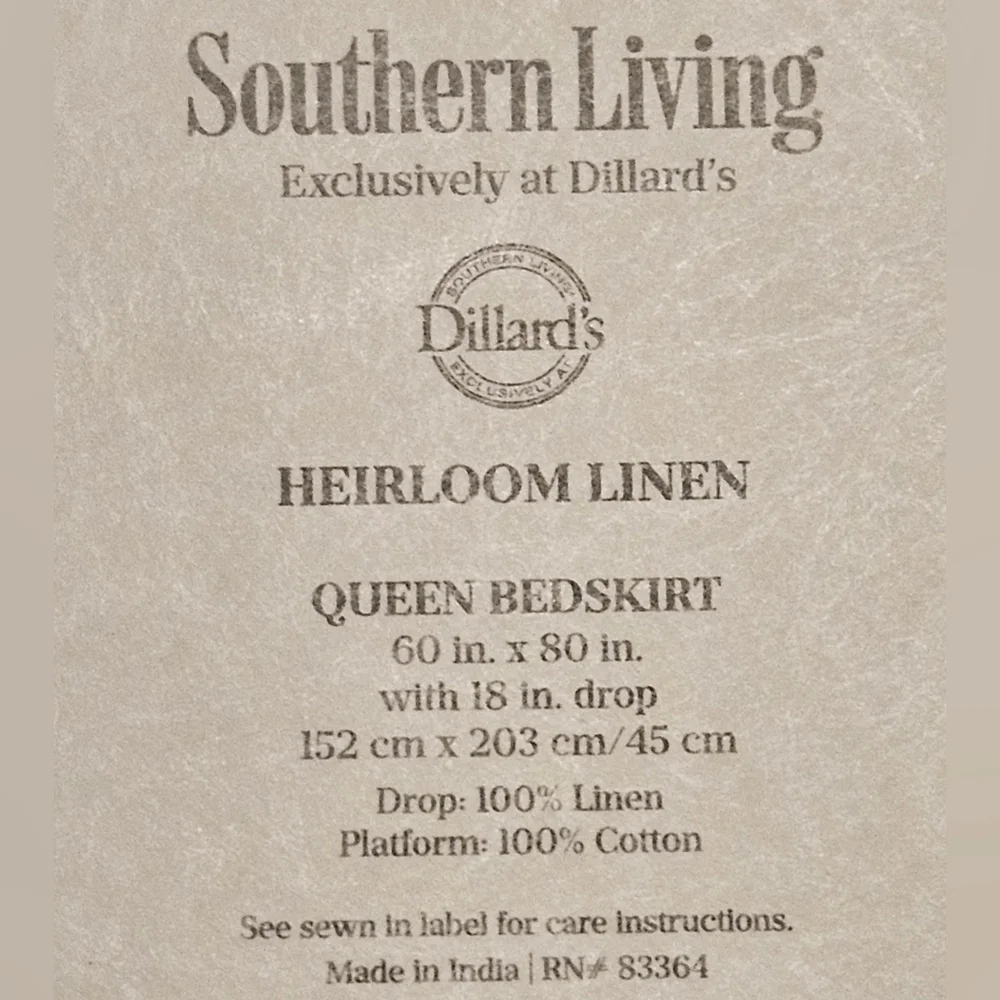 NEW Southern Living Heirloom Linen Queen Bedskirt- Gray- 18" Drop - Picture 4 of 5